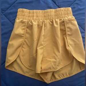 Lalala Mustard Yellow Elastic Waist Athletic Shorts w/ Zipper Pocket XS
